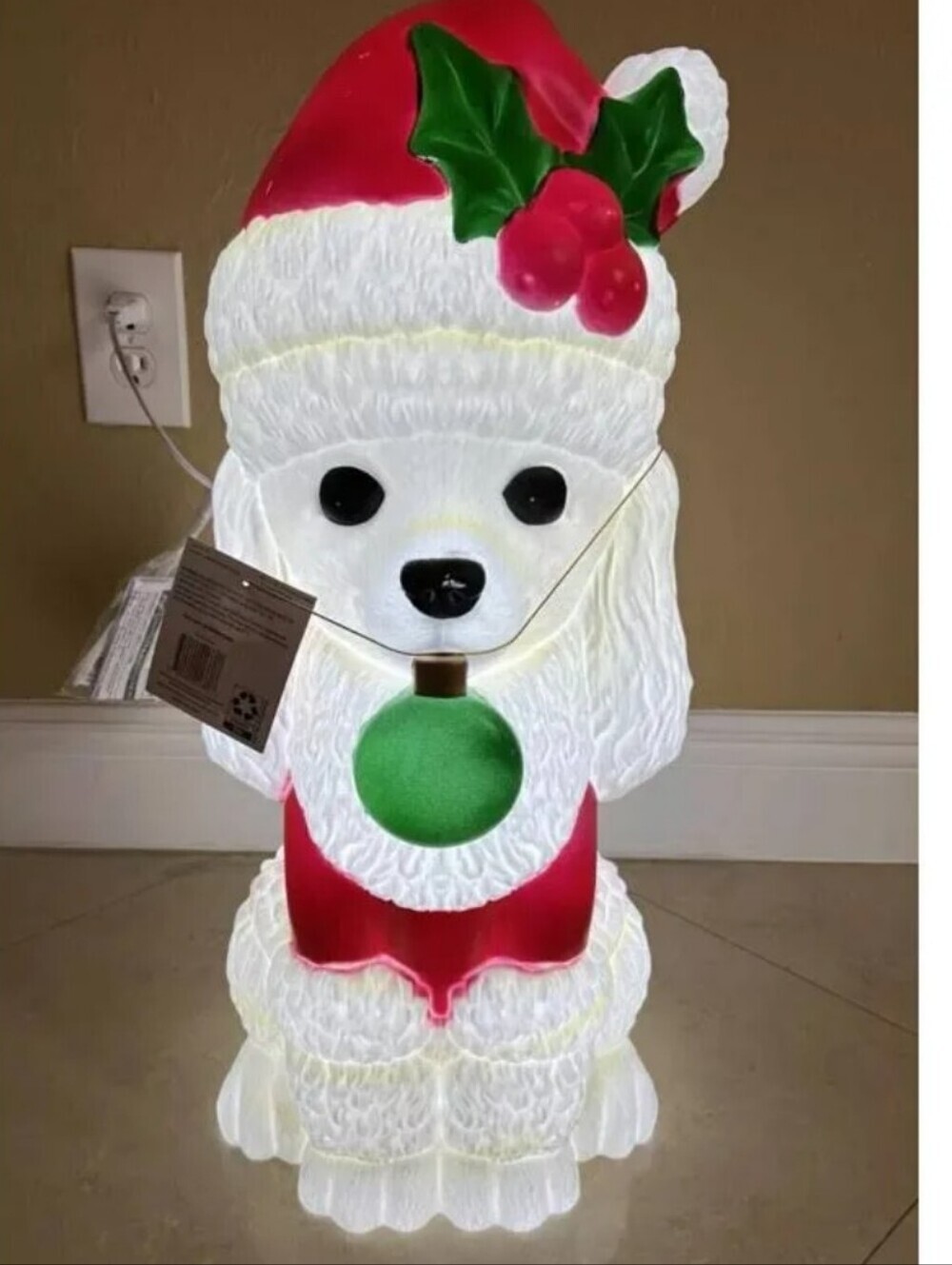 Christmas Blow Mold 11" White Poodle Dog Lover LED Light Up Decor Holiday Time - Picture 2 of 12